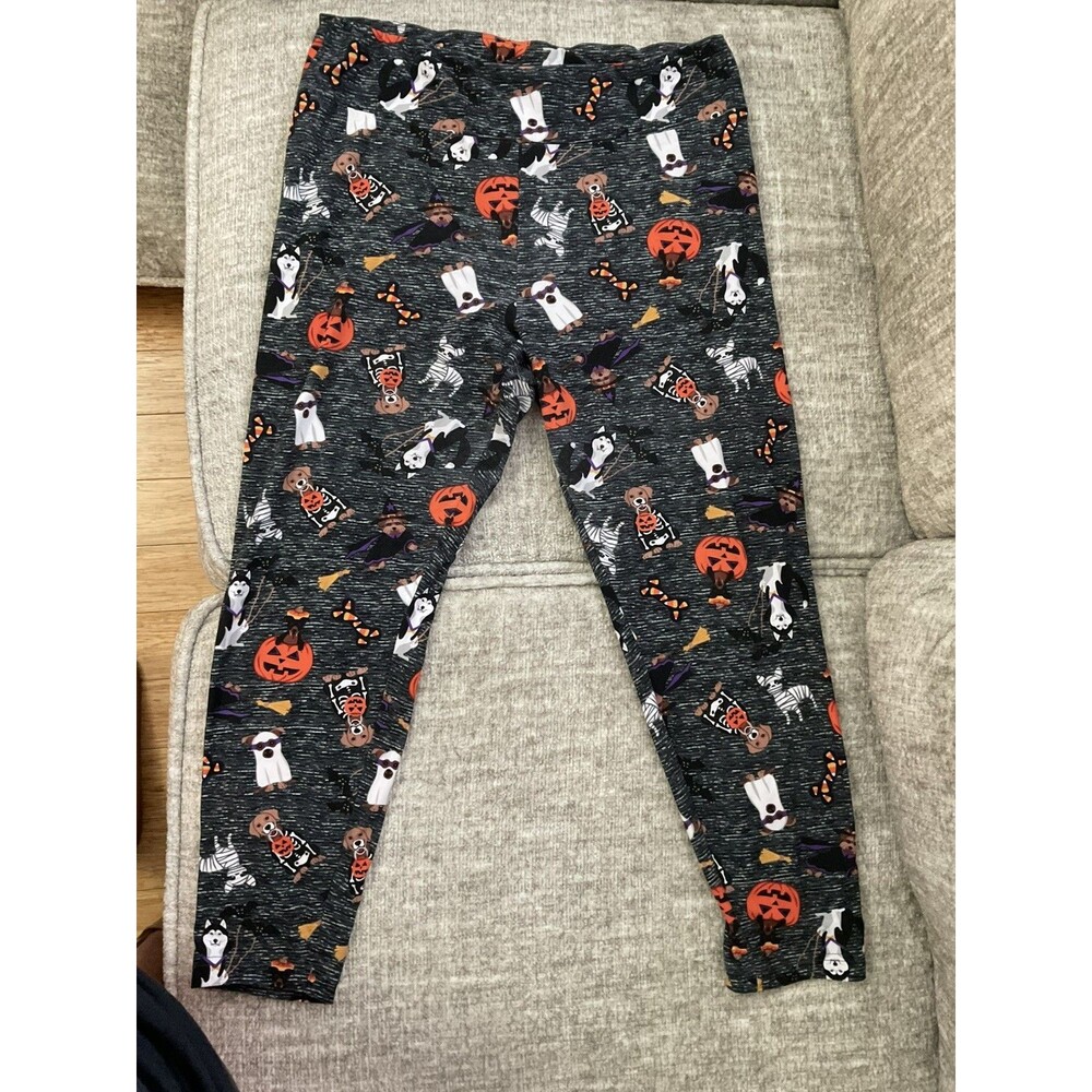 Womens Soft High Rise Black Pumpkin & Dog Halloween Leggings 2XL